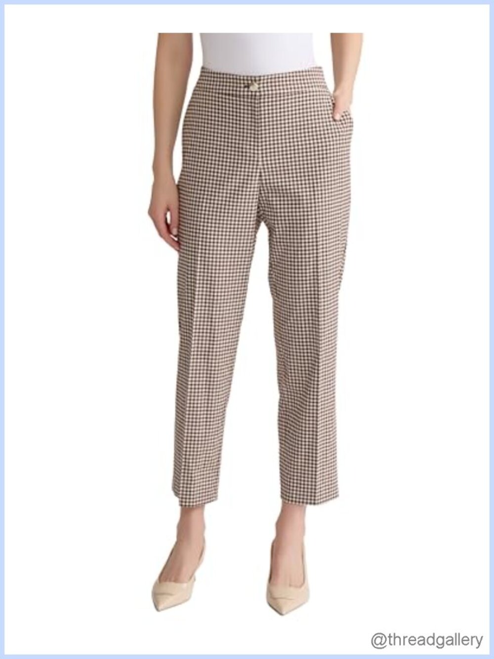 Straight-Leg Plaid Ankle Pants Business Casual Pull-On Flat Front